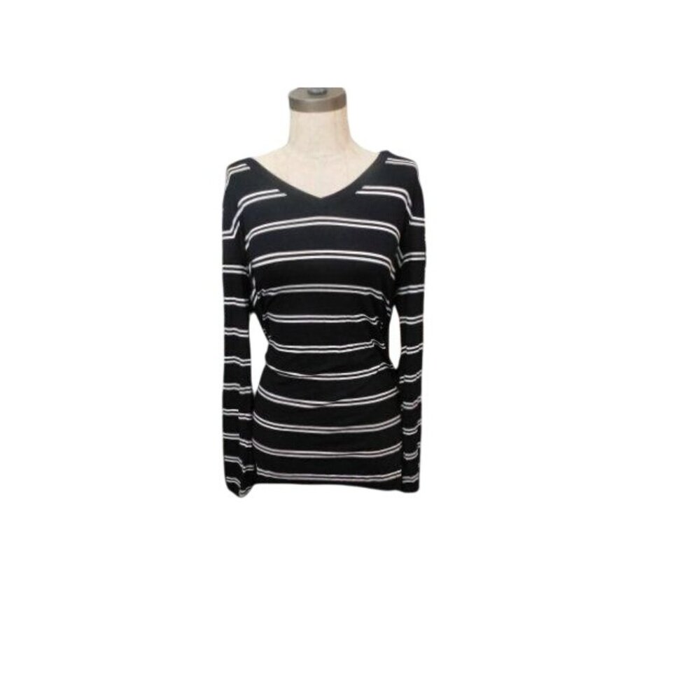 Andrea Jovine Size L Large Vneck Striped Knit Long Sleeve Top NWT $58